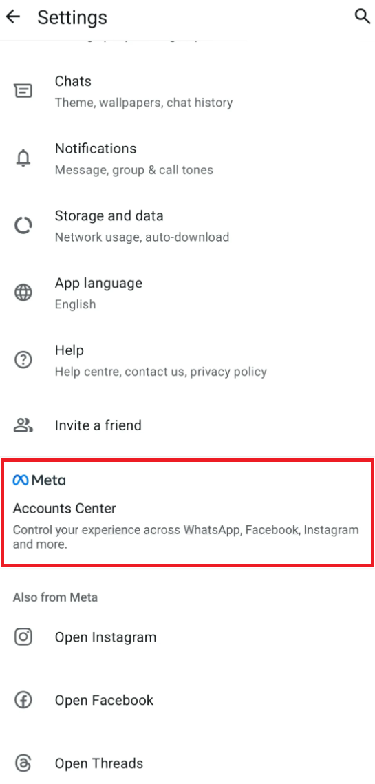 Image with Accounts Center in settings