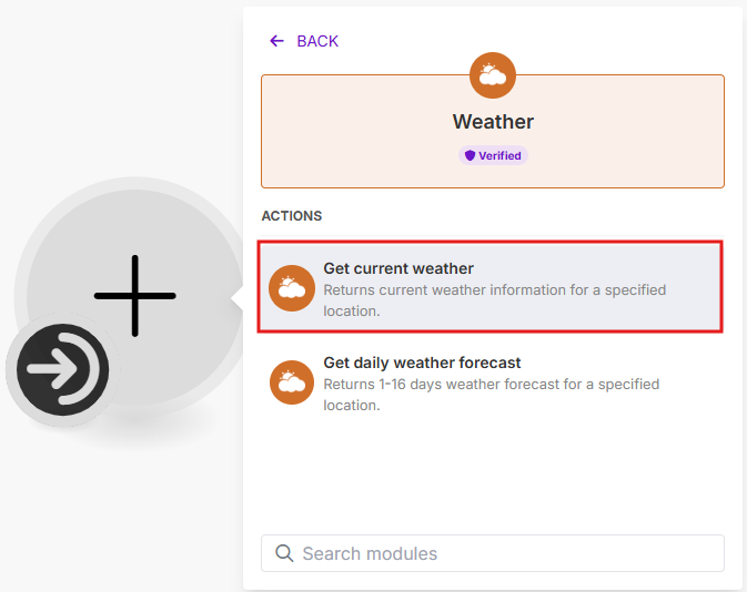 Изображение с заполненным модулем Weather