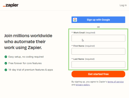 Регистрация на Zapier