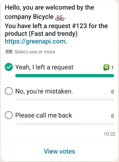 Example of sending a poll