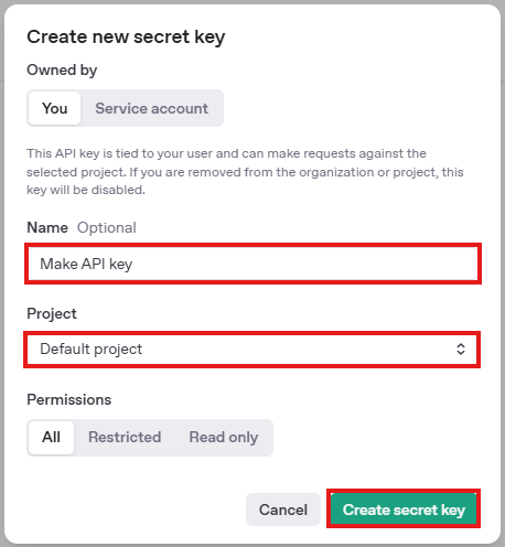 Изображение с вводом данных для создания Api Key