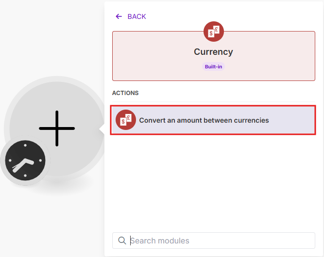 Изображение создания модуля Convert an amount between currencies